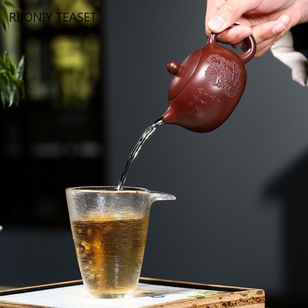 150ml Yixing Xishi Tea Pot Authentic Zisha Hand Carved Pattern