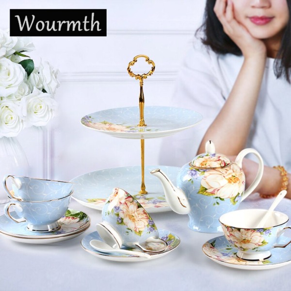 16 Pieces Set Hand Painting Gold Tea Set Bone Porcelain Teapot & Cups Set for Tea & Coffee
