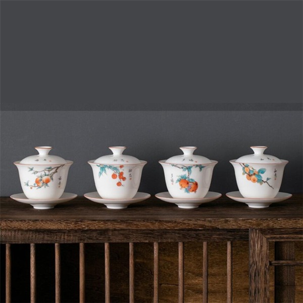 180ML Dehua White China Gai Wan Porcelain Tureen With Cup Saucer Handpainted Tea Cover Bowl