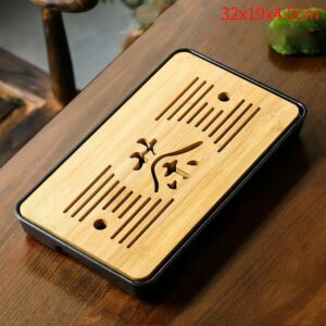 Hollow Chinese Character "Tea"  Style Bamboo Kungfu Tea Tray