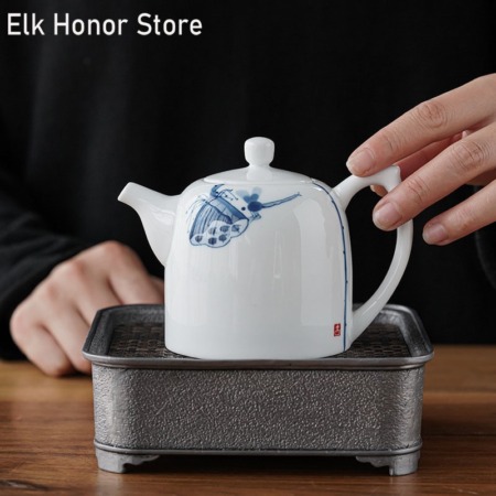 200ml Elegant White Jade Porcelain Teapot Hand Painted Lotus Flower Art Tea Pot Dehua Qin Quan Pot