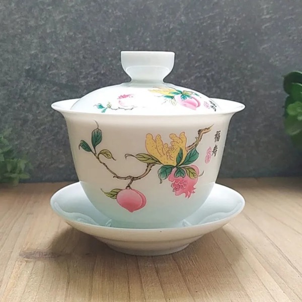 200ml Jingdezhen Ceramics Landscape White Porcelain Tea Bowl Sancai Kungfu Tea Gaiwan