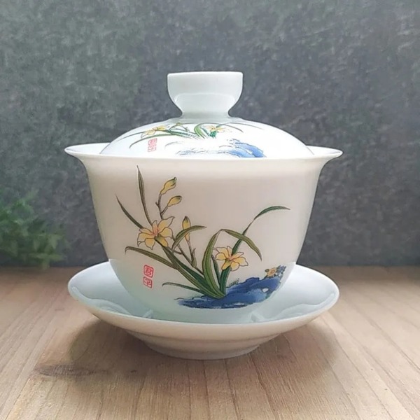 200ml Jingdezhen Ceramics Landscape White Porcelain Tea Bowl Sancai Kungfu Tea Gaiwan