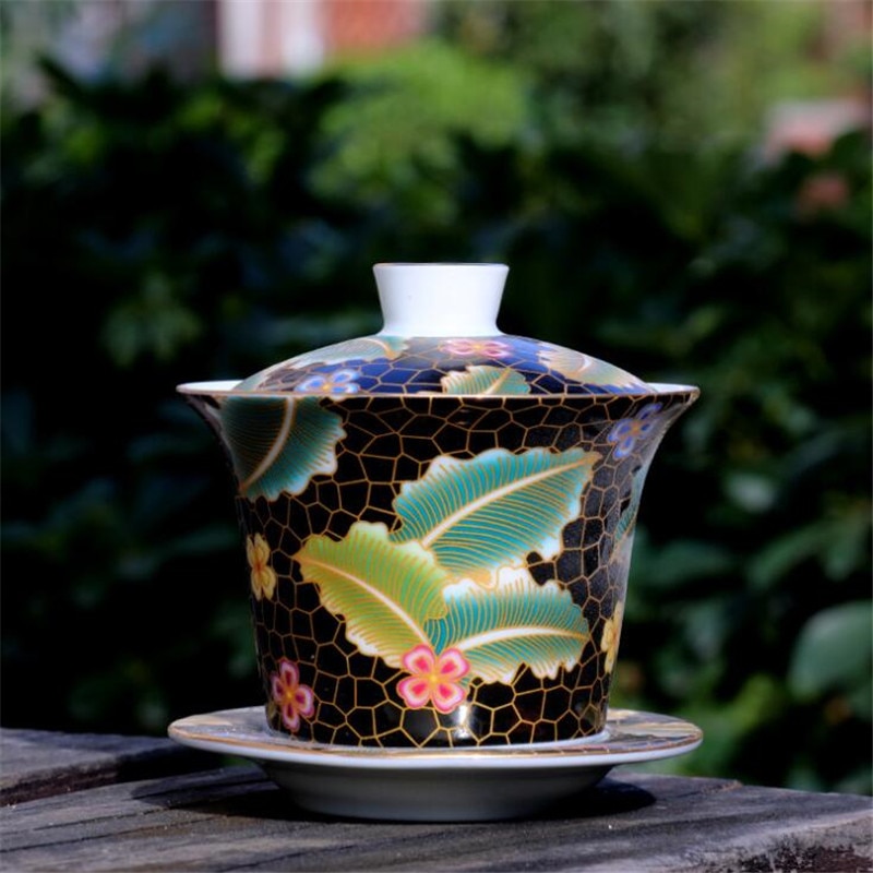 220ml Hand Painted Ceramic Gaiwan Tureen Bowl for Chinese Kung Fu Tea