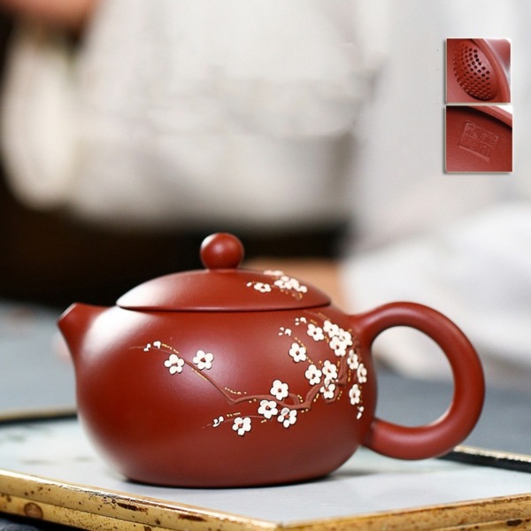 240ml Purple Clay Plum Bossom Style Teapot Handmade Xishi Tea Pot