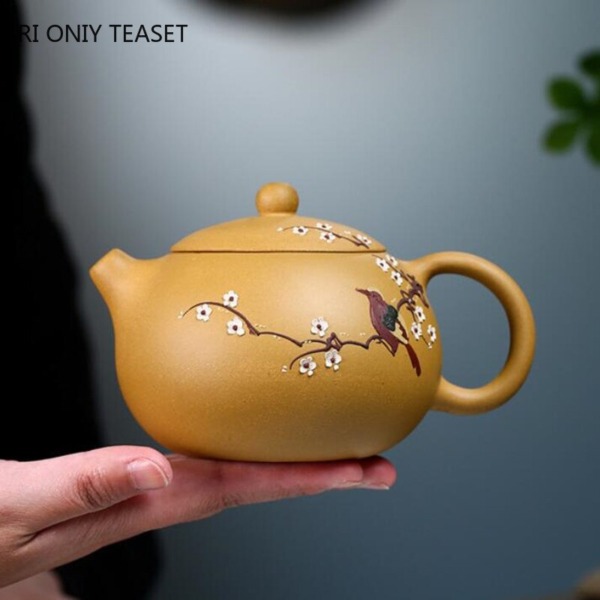 380ml Handmade Zisha (Purple Clay) Teapot Hand Carved Flowers and Birds Pattern Xishi Tea Po