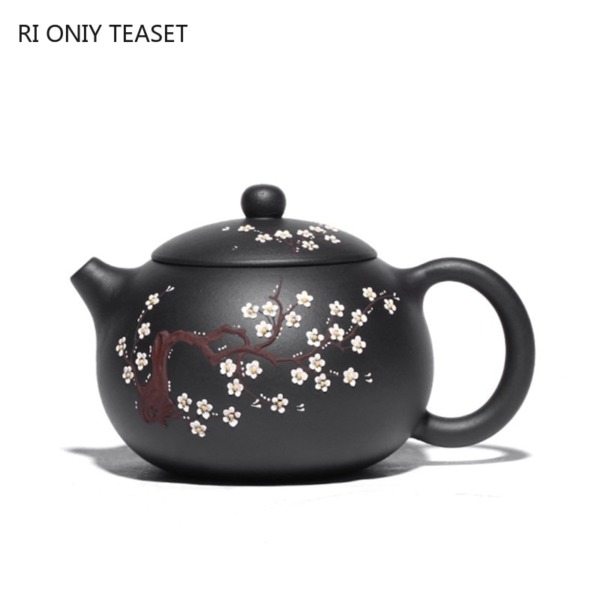 430ml Big Capacity Plum Bossom Tea Kettle Raw Ore Black Mud Zisha Xishi Tea Pot