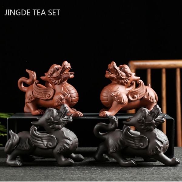 Antique Zisha Teapet Ornaments Boutique Pixiu Lucky Decoration Handmade Tea Pet for Tea Ceremony