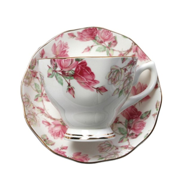 Bone China Ceramic Tea Cup & Sacuers Set Porcelain Flower Pattern Teacup