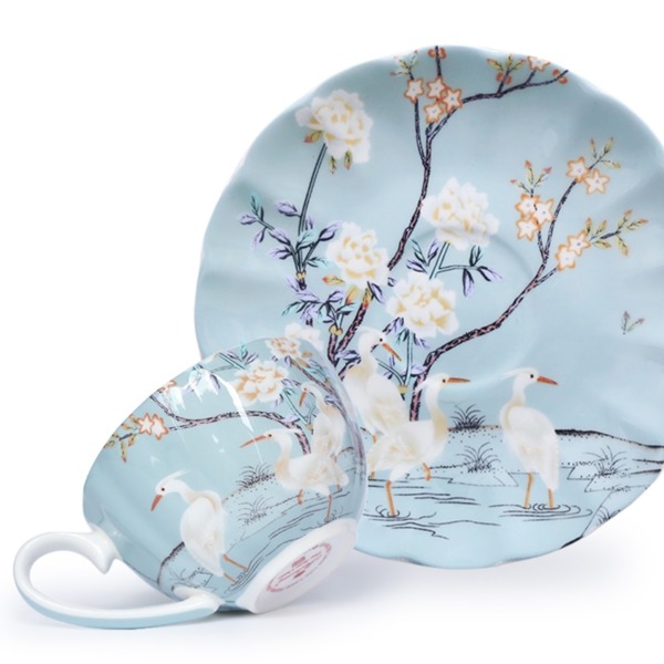 Bone China Flower Pattern Tea Cup & Saucer Set for Tea & Coffee