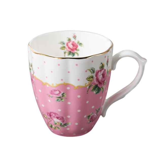 Bone China Large Capacity 420ml Creative Pastoral Flower Patten Tea Cup for Home & Office