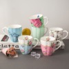 Bone China Large Capacity 420ml Creative Pastoral Flower Patten Tea Cup for Home & Office
