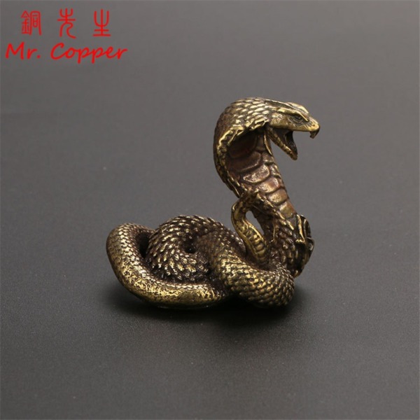 Bronze Cobra Statue Ornament Zodiac Snake Miniature Figurines Copper Tea Pet