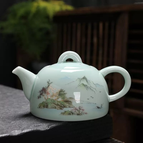 Celadon Tea Pot Kung Fu Teapot Ceramic Handmade White Porcelain Tea Pot