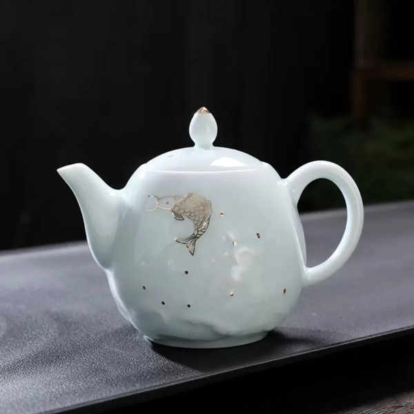 Chinese Ceramic Tea Pot Hand-Painted Golden Celadon Kungfu Tea Teapot