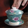 Chinese Tradition Gai Wan Enamel Color Kungfu Tea White Porcelain Tea Cover Bowl With Saucer
