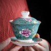 Chinese Tradition Gai Wan Enamel Color Kungfu Tea White Porcelain Tea Cover Bowl With Saucer
