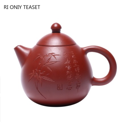 Classic 180ml Yixing Purple Clay Tea Pot Raw Ore Dragon Egg Teapot With Bamboo And Poetry Pattern