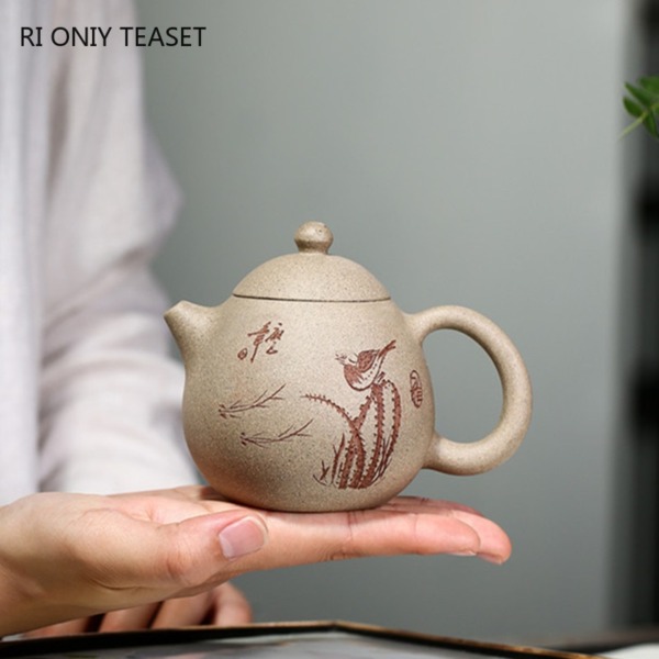 Classic 210ml Zisha flower and bird painting Teapot Handmade Raw Ore Section Mud Dragon Egg Style Tea Pot