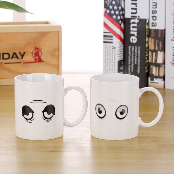 Classic Creative Ceramic Mug Abstract Cartoon Eyes Temperature Color Changing Tea Cup