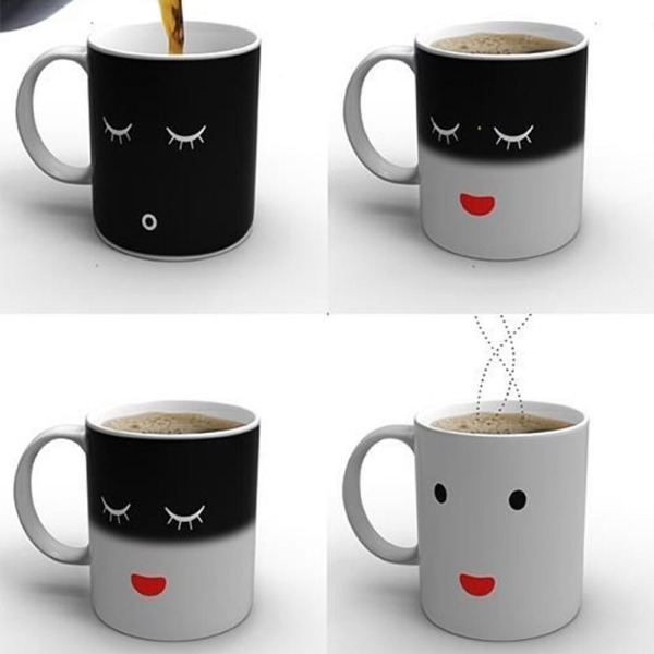 Classic Creative Ceramic Mug Abstract Cartoon Eyes Temperature Color Changing Tea Cup