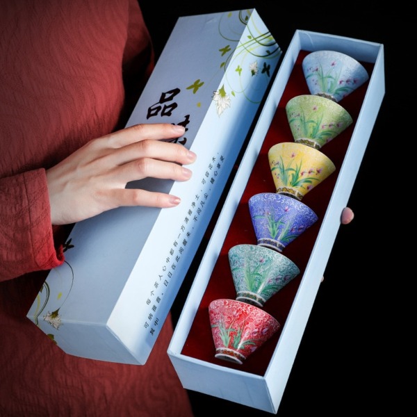 Creative Floral Design Jingdezhen Enamel Color Tea Cups Ceramic Tea Bowls for  Kungfu Tea