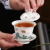 Dehua Mutton Fat Jade White Porcelain Cover Bowl Sancai Tureen Hand Painted 150ml Gaiwan