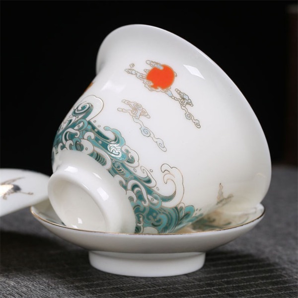 Dehua Mutton Fat Jade White Porcelain Cover Bowl Sancai Tureen Hand Painted 150ml Gaiwan