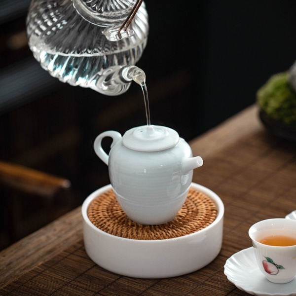 Dehua White Ceramic Candle Heating Base Decor Tea Stove Trivets Rattan Cover Jianshui Teapot Holder Coffee Milk Water Base Gifts