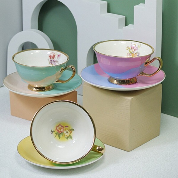 Golden Handle Creative Color Matching Gradient Cup Simple Ceramic Couple Teacup