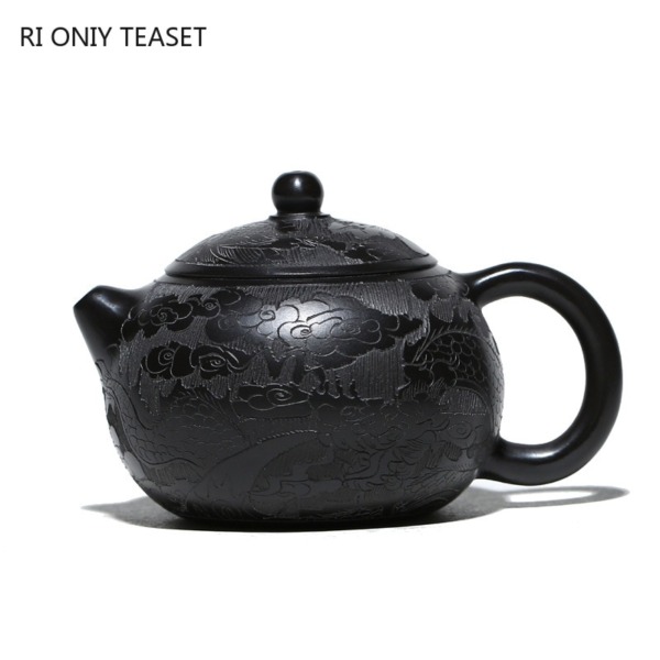 Hand Carved Dragon Pattern Xishi 200ml Tea Pot Yixing Handmade Purple Clay Teapot