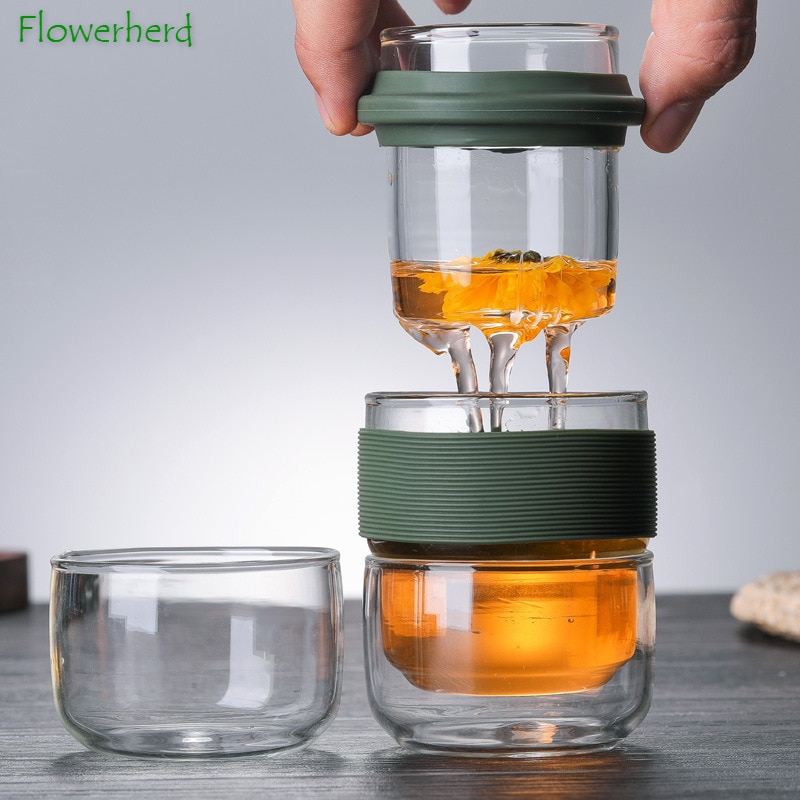 High Borosilicate Glass Travel Kung Fu Tea Set Quick-Off Portable Teapot and Cups Convenient Teaware