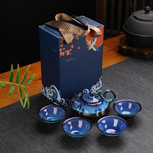 Kung Fu Tea Ceramic Tea Set Jun Kiln Change Teapot and Tea Cups