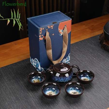 Kung Fu Tea Ceramic Tea Set Jun Kiln Change Teapot and Tea Cups