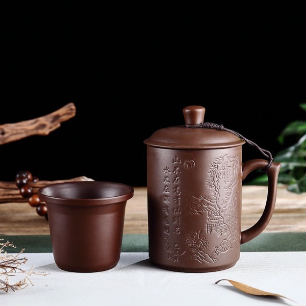 Large Capacity Zisha Clay Tea Pot&Cup Both In One Handmade Filter Feature Convenient Tea Cup