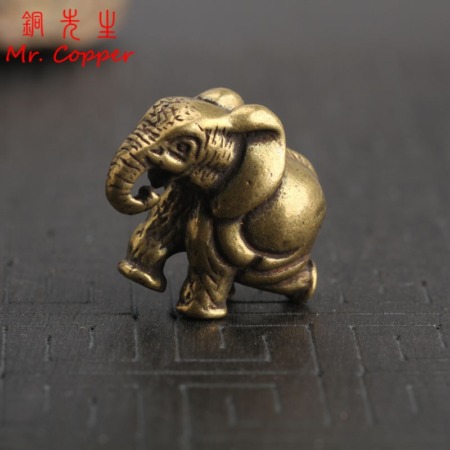 Mini Copper Elephant Statue Lucky Teapet Handmade Brass Animal Tea Pet