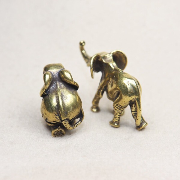 Mini Copper Elephant Statue Lucky Teapet Handmade Brass Animal Tea Pet