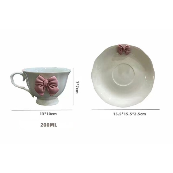 Porcelain Bow-Knot Tea Cup & Saucer Set Afternoon Tea Cup  Elegant Teacup for Tea & Coffee