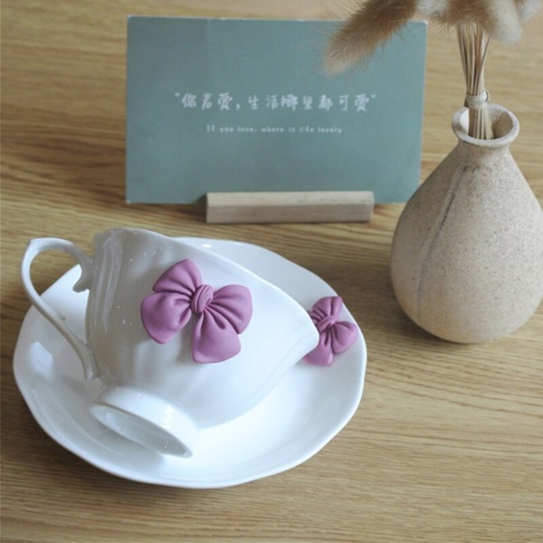 Porcelain Bow-Knot Tea Cup & Saucer Set Afternoon Tea Cup  Elegant Teacup for Tea & Coffee