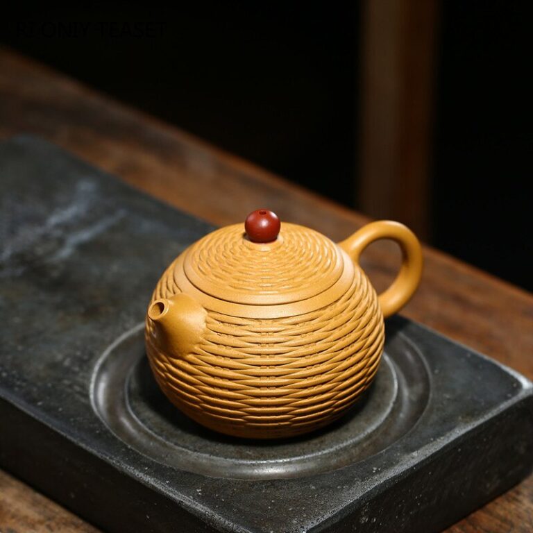 Raw ore Gold Section Mud Zisha 280ml Teapot Handmade Bamboo Braided Style Tea Pot