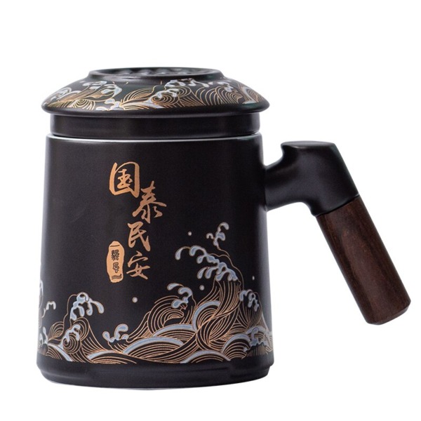 Retro Ceramic Cup with Cover Tea Separation Mug Tea Drinking Cup with Filter Tea Water Cup