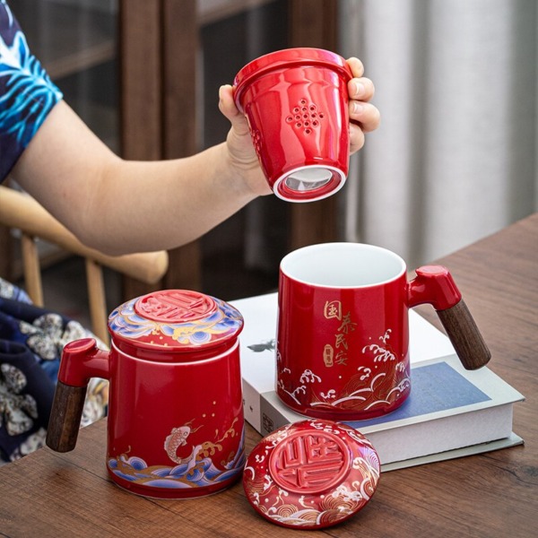 Retro Ceramic Cup with Cover Tea Separation Mug Tea Drinking Cup with Filter Tea Water Cup