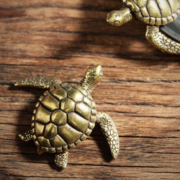 Retro Mini Brass Sea Turtle Tea Pet Solid Copper Antique Animal Miniatures Teapet