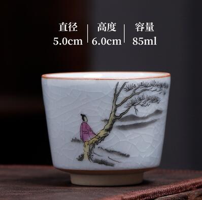 Ru Kiln Bucket Shape Landscape Painting Style Tea Cup Ru Porcelain Handmade Kungfu Tea Cup