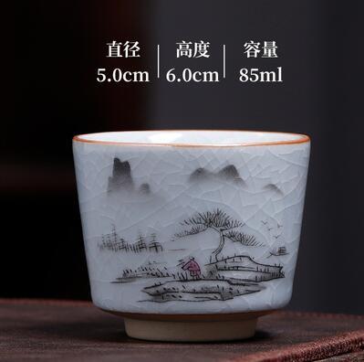 Ru Kiln Bucket Shape Landscape Painting Style Tea Cup Ru Porcelain Handmade Kungfu Tea Cup