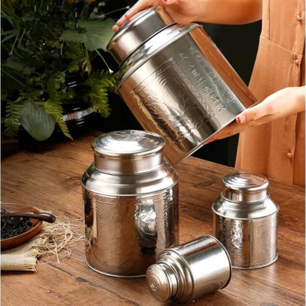 Stainless Steel Tea Caddy Loose Tea Metal Box Household Sealed Tea Canister