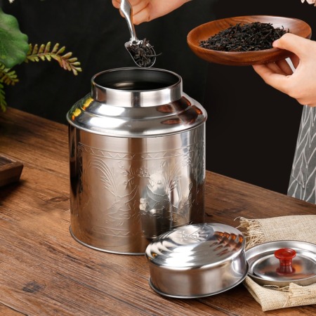 Stainless Steel Tea Caddy Loose Tea Metal Box Household Sealed Tea Canister