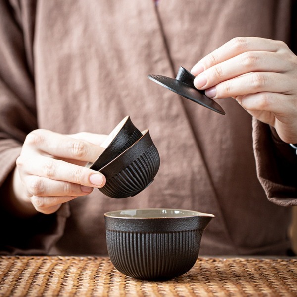 Travel Tea Set Ceramic Portable Cover Bowl & Cups Set for Tea Ceremony