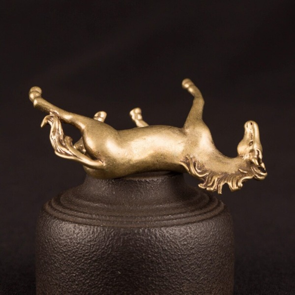 Vintage Copper Horse Statue Lucky Tea Tray Decoration Brass Animal Figurines Miniatures Tea Pet
