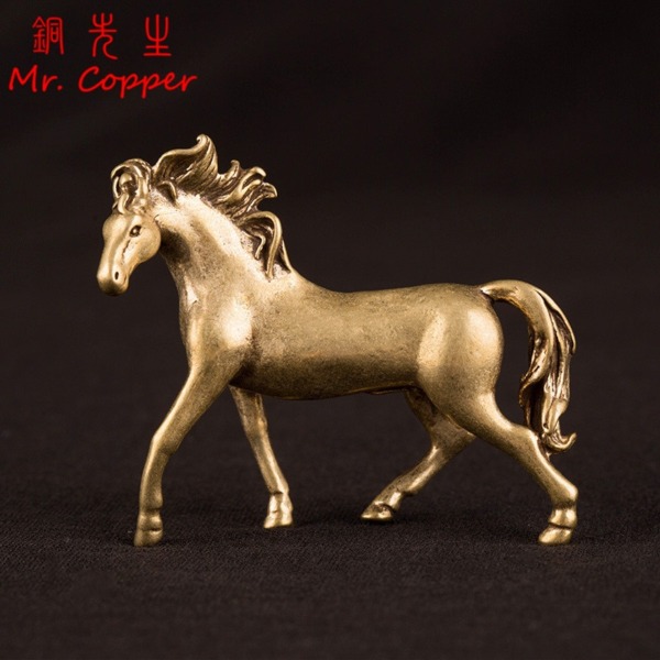 Vintage Copper Horse Statue Lucky Tea Tray Decoration Brass Animal Figurines Miniatures Tea Pet